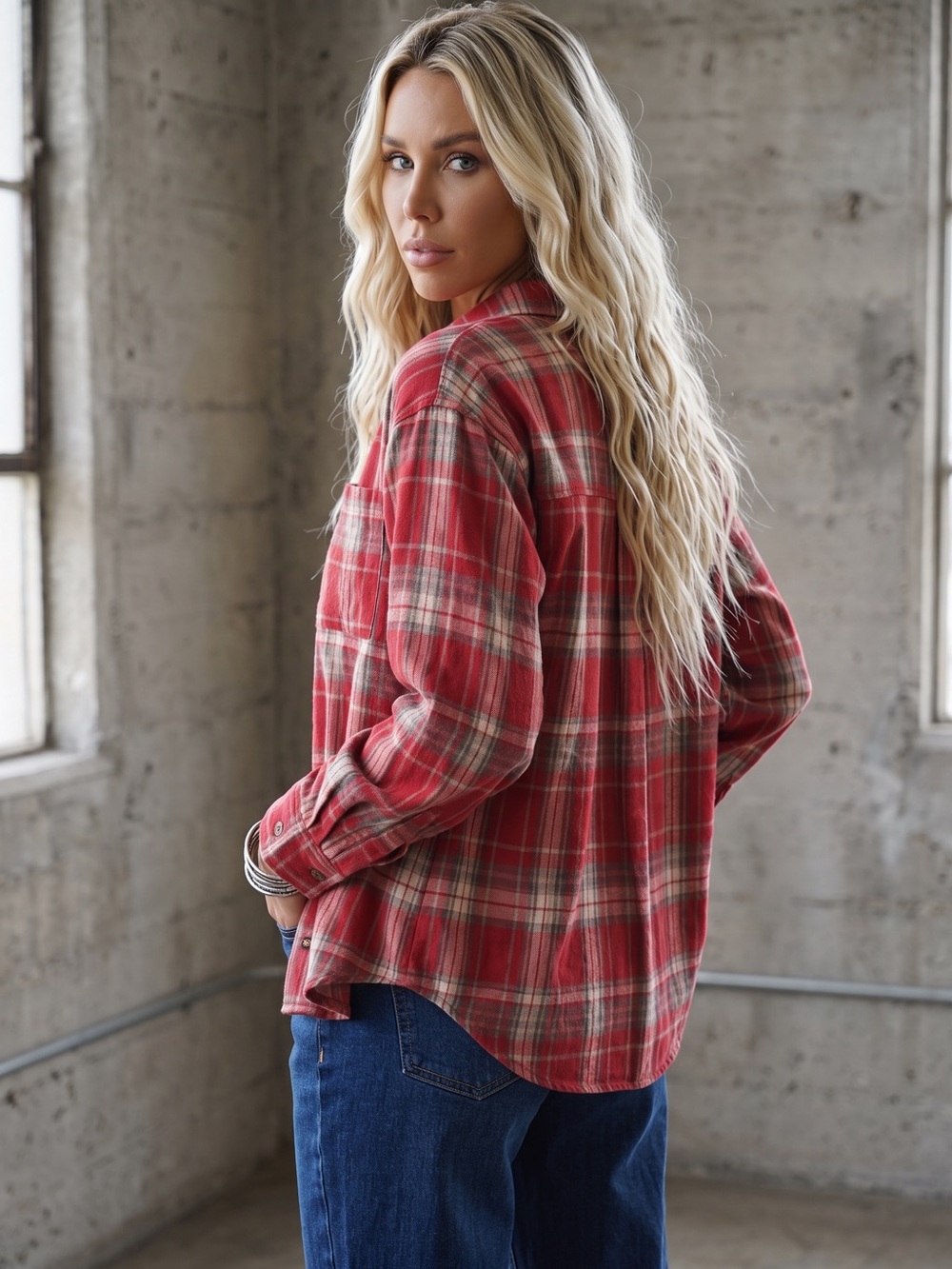 NWT Double Zero Plaid Button Down Flannel 90’s Grunge Top Shirt Red - Picture 6 of 7